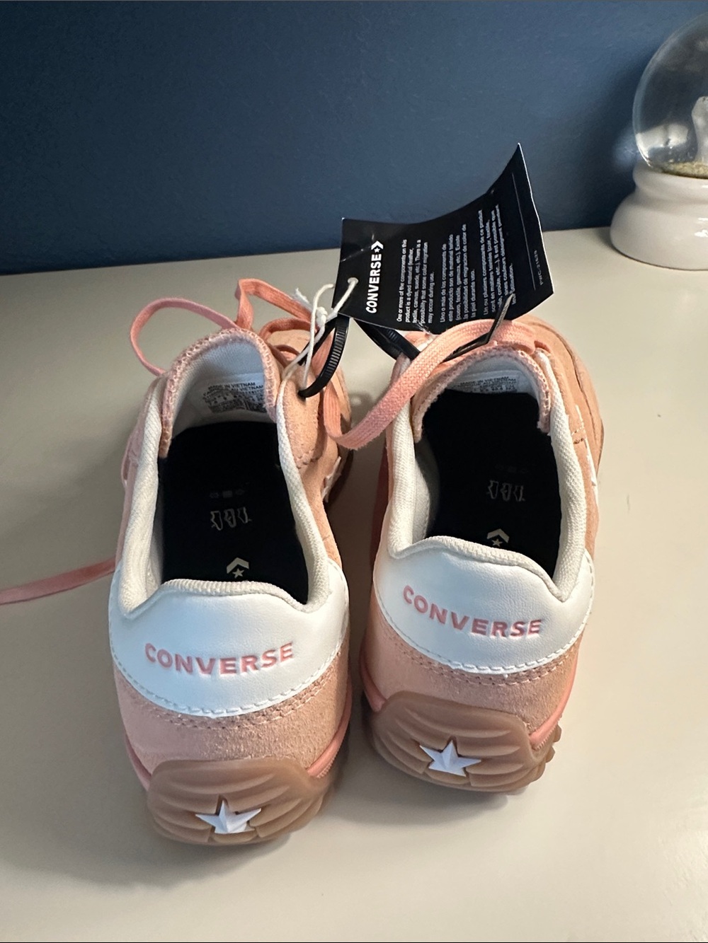 Converse Women's Peach Suede Low-Top Sneakers with White Chevron - Picture 2 of 4